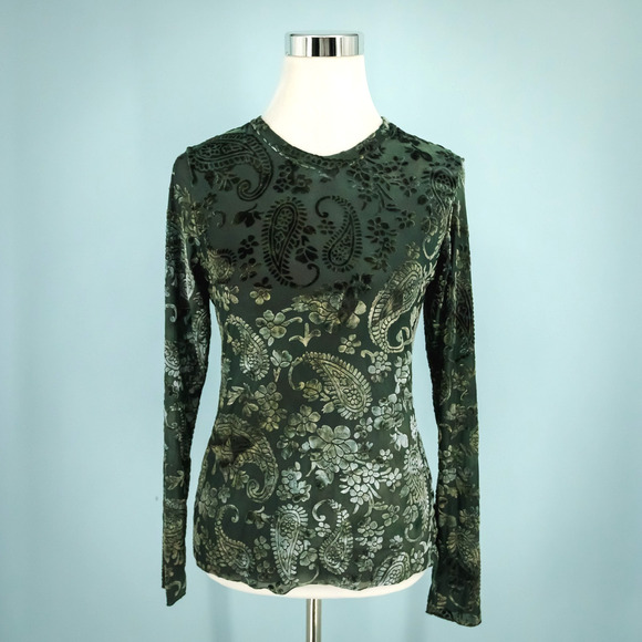 Petit Pois by Viviana G Size Medium M Velvet Burn Out Paisley Floral Print Top - Picture 1 of 7